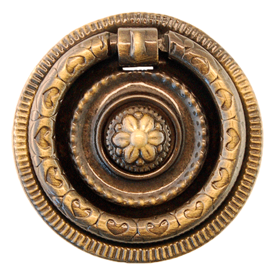 Small Round Colonial Revival Antique Brass Ring Pull