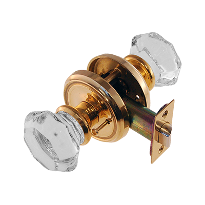 Octagonal Glass Doorknob and Privacy Latch Set in Brass