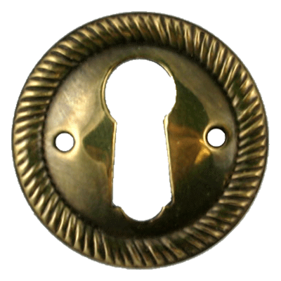 Aged Brass Rope Pattern Keyhole Escutcheon 