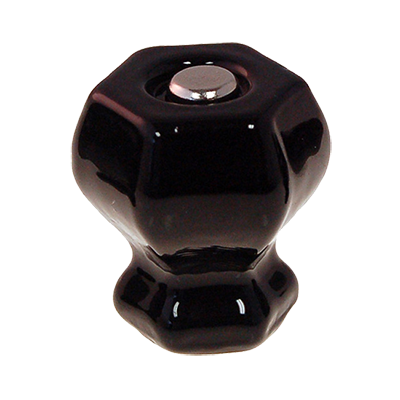 1 1/4" Black Glass Hexagonal Knob