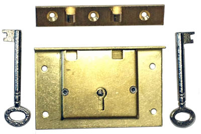 Large Brass Chest Lock with Skeleton Key