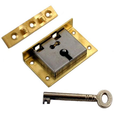 Large Brass Half Mortise Chest Lock with Skeleton Key