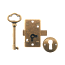 Small Antique Brass Flush Mount Cabinet Door Lock &  Skeleton Key 