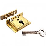 Small Brass Half Mortise Chest Lock with Skeleton Key